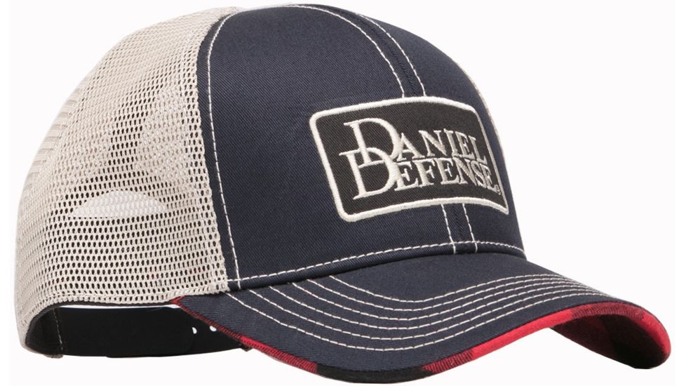 Daniel Defense Georgia Trucker's Hat w/ Mesh and Logo, Red and Black Plaid, Navy/White, OS 14-044-21125