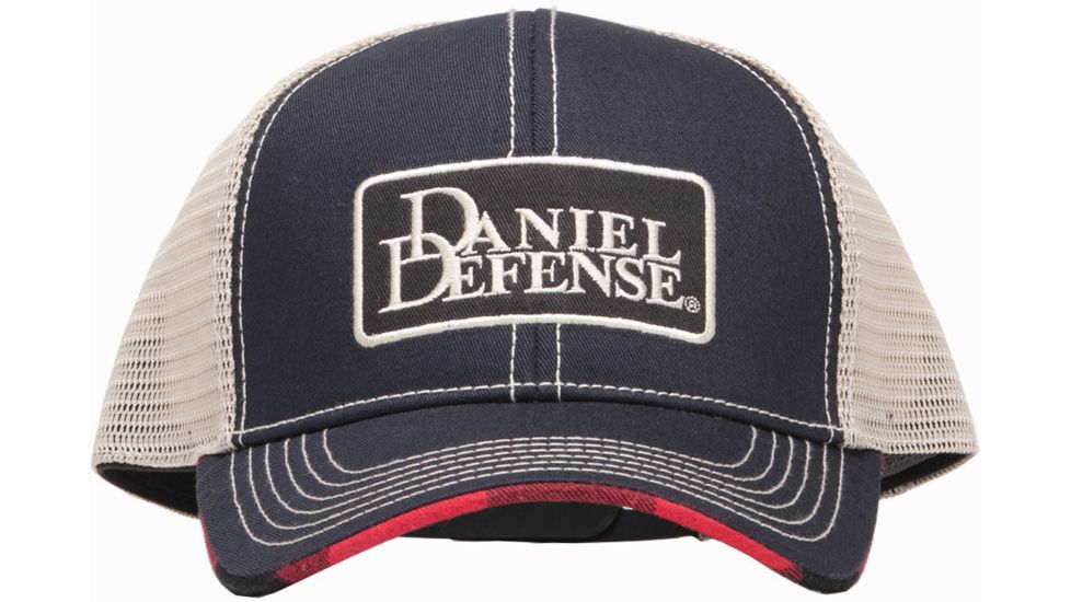 Daniel Defense Georgia Trucker's Hat w/ Mesh and Logo, Red and Black Plaid, Navy/White, OS 14-044-21125