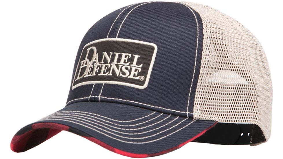 Daniel Defense Georgia Trucker's Hat w/ Mesh and Logo, Red and Black Plaid, Navy/White, OS 14-044-21125