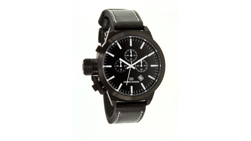 Danish Design Iq16q888 Chronograph Mens Watch - Black Leather Band, Black SS Case, Black Face