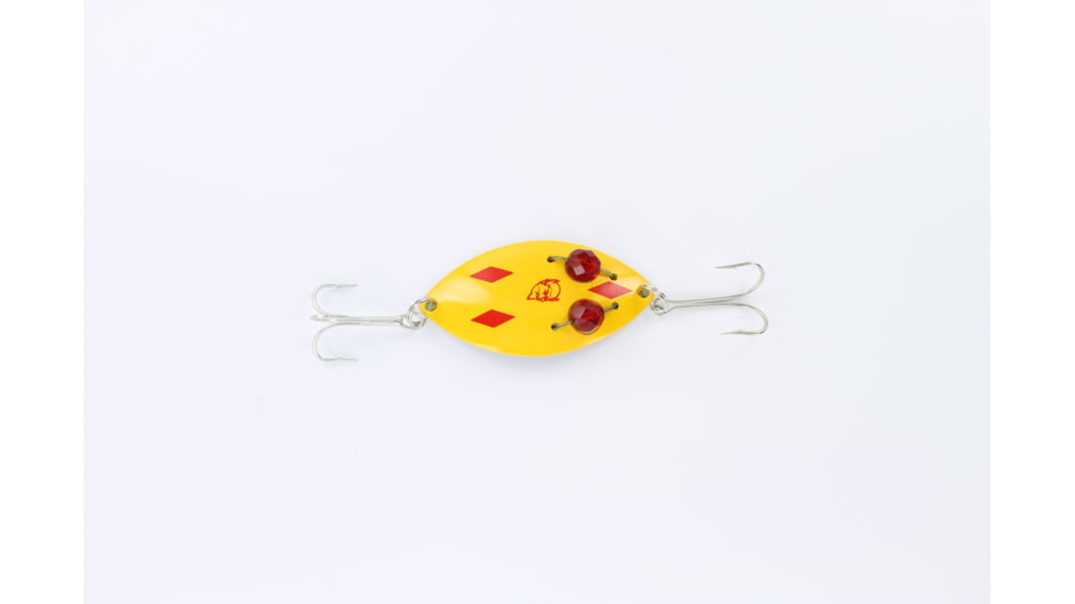 Dardevle Red Eye Wiggler Spoon 2 1/4in, 1/2oz, Yellow/Red Diamonds Brass Back, 8617