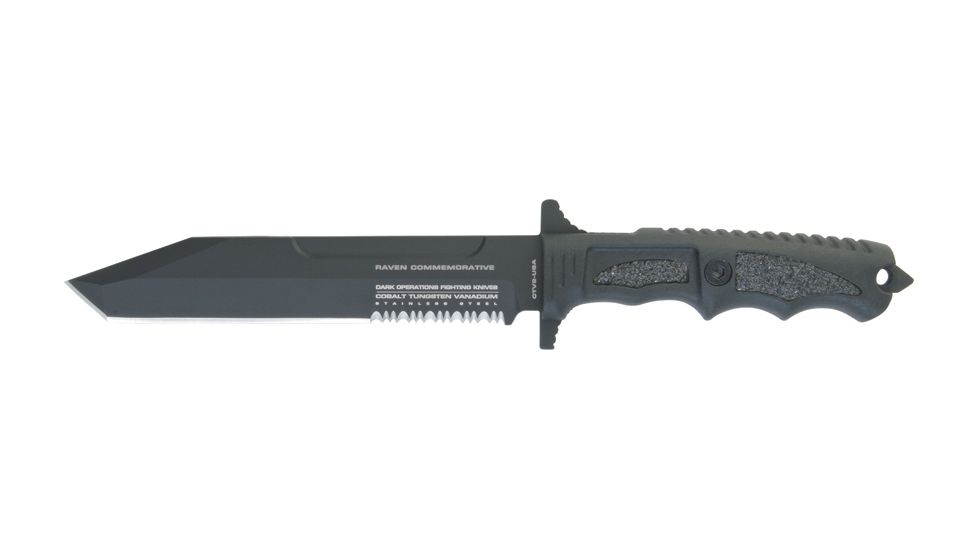 Dark Ops Black Raven Fixed Blade Knife, 7in, Serrated Tanto, G10 Composite Handle DOBR1