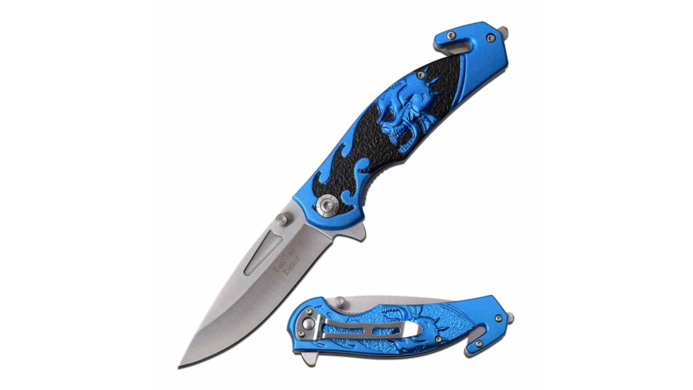 Dark Side Blades DS-A064BL Spring Assisted Knife, 3.25in, 3CR13 Stainless Steel, Drop Point, Steel Blade, Aluminum Handle, Blue/Black, DS-A064BL