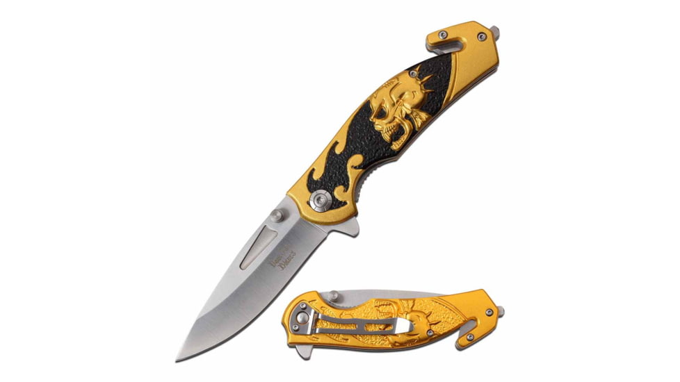 Dark Side Blades DS-A064GD Spring Assisted Knife, 3.25in, 3CR13 Stainless Steel, Drop Point, Steel Blade, Aluminum Handle, Gold/Black, DS-A064GD