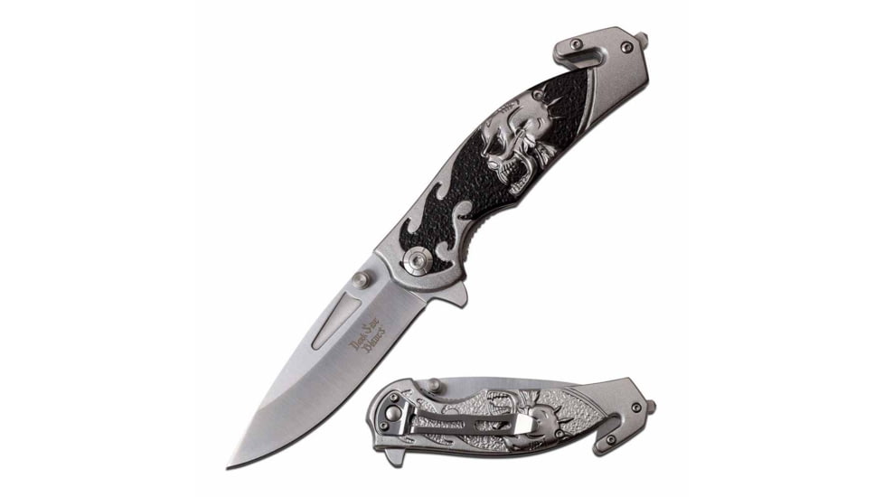 Dark Side Blades DS-A064GY Spring Assisted Knife, 3.25in, 3CR13 Stainless Steel, Drop Point, Steel Blade, Aluminum Handle, Gray/Black, DS-A064GY