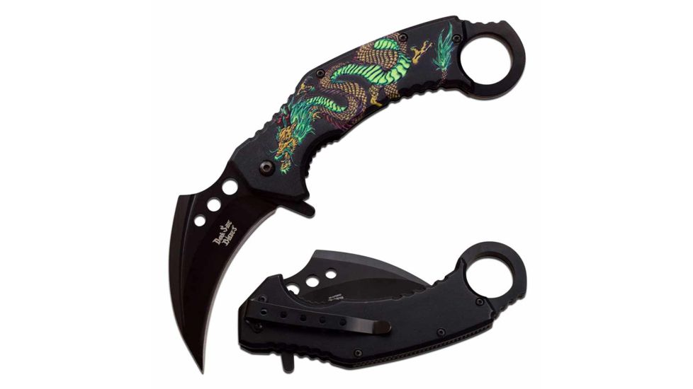 Dark Side Blades DS-A076BGN Spring Assisted Knife, 3in, 3CR13 Stainless Steel, Karambit, Black Blade, Aluminum Handle, Black/Green, DS-A076BGN