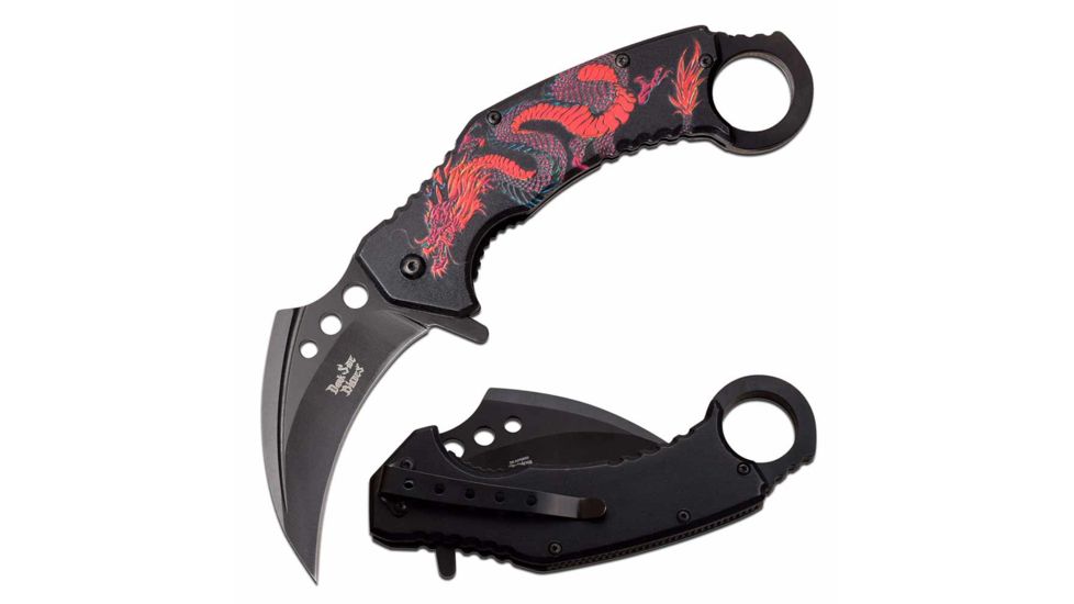 Dark Side Blades DS-A076BRD Spring Assisted Knife, 3in, 3CR13 Stainless Steel, Karambit, Black Blade, Aluminum Handle, Black/Red, DS-A076BRD