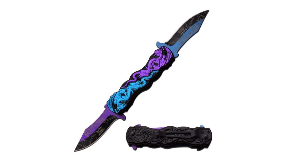 Dark Side Blades Folding Blade, 3.25in, Stainless Steel Blade, Black, Blue, Purple Triple Anodized Aluminum Handle DS-A045PB