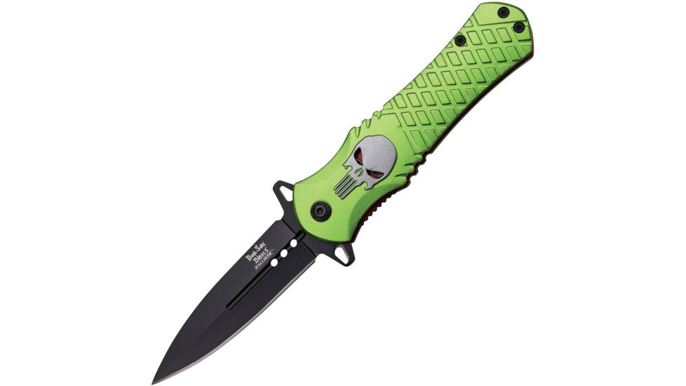 Dark Side Blades Linerlock A/O Green Folding Knife,3.25in,Stainless Steel,Standard Edge,Black,Green,Aluminum Handle DSA014GN