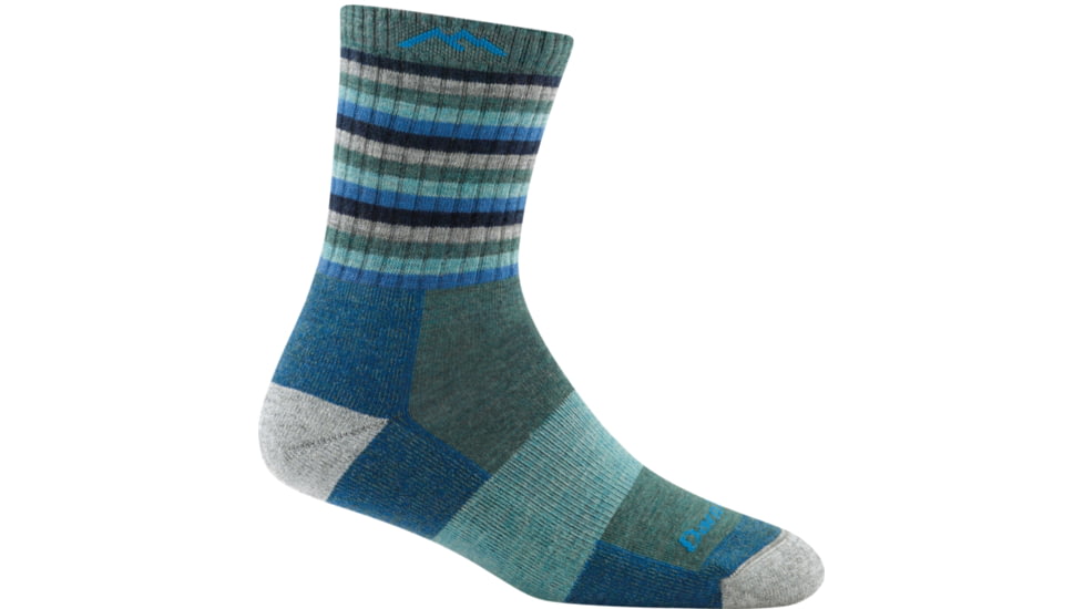 Darn Tough Stripes Micro Crew Cushion Sock - Womens, Aqua Stripe, Small, 1904-AQUA-STRIPE-S-DARN