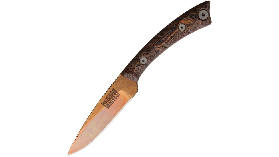 Dawson Knives Angler Orange Knife, 3 Arizona copper finish CPM-3V carbon steel blade, Black and orange sculpted G10 handle, 696302764124