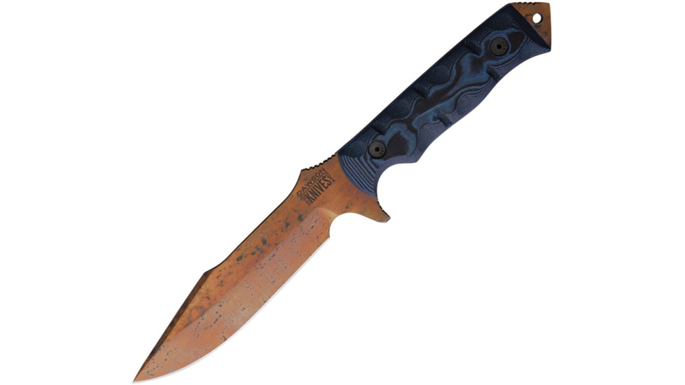 Dawson Knives Mojave 6 Blue/Black Knife, 6 Arizona copper finish CPM-3V carbon steel blade, Black and blue sculpted G10 handle, 664339889172