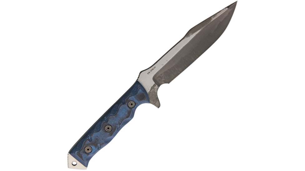Dawson Knives Mojave 6 Blue/Fixed Blade Knives, 11.38in Overall, 6in Hamon Finish Cpm-3V Carbon Steel Blade, Black/Blue Sculpted G10 Handle, Serialized, Black Kydex And Brown Leather Sheath, DW03074