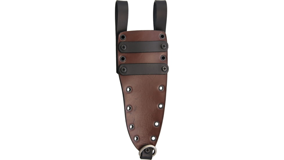 Dawson Knives Mojave 6 Fixed Blade Knife, 11.38in Overall, 6in Hamon Finish Cpm-3V Carbon Steel Blade, Black/Red Sculpted G10 Handle, Serialized, Black Kydex And Brown Leather Sheath, DW03050