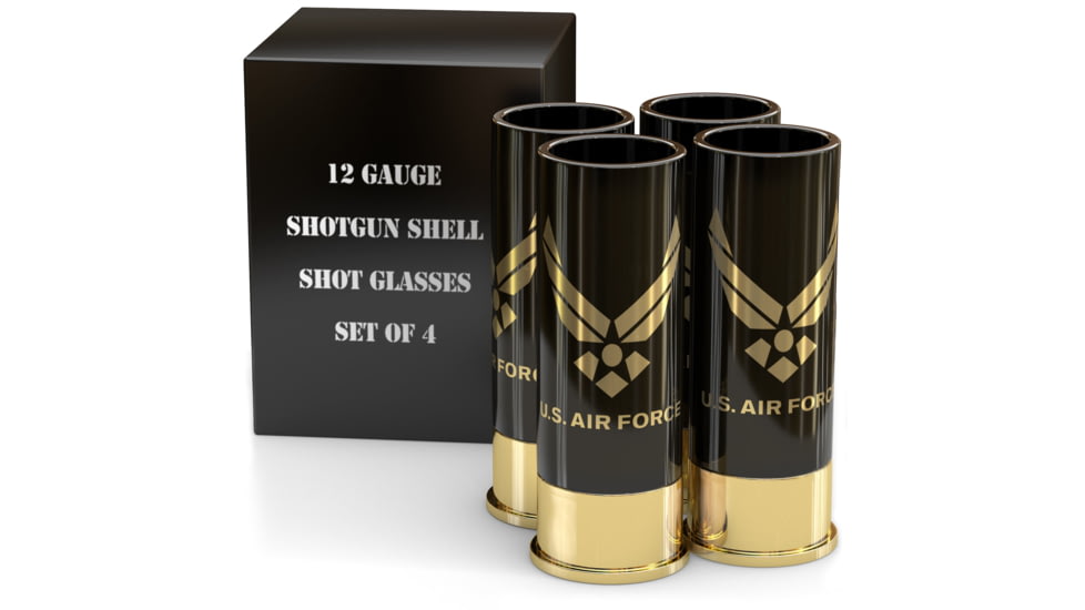 Old Southern Brass 12 Gauge U.S. Air Force Shot Glasses, Set of 4, Officially Licensed, Black/Gold, 2 oz, OSB-12GSG-AIRFORCE