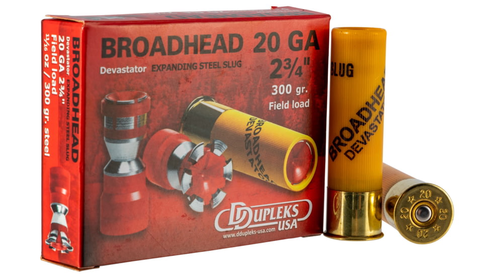 Ddupleks Usa Broadhead Devastator 20 Gauge 11/16 oz 2.75in Centerfire Shotgun Slug Ammo, 5 Rounds, 20D20