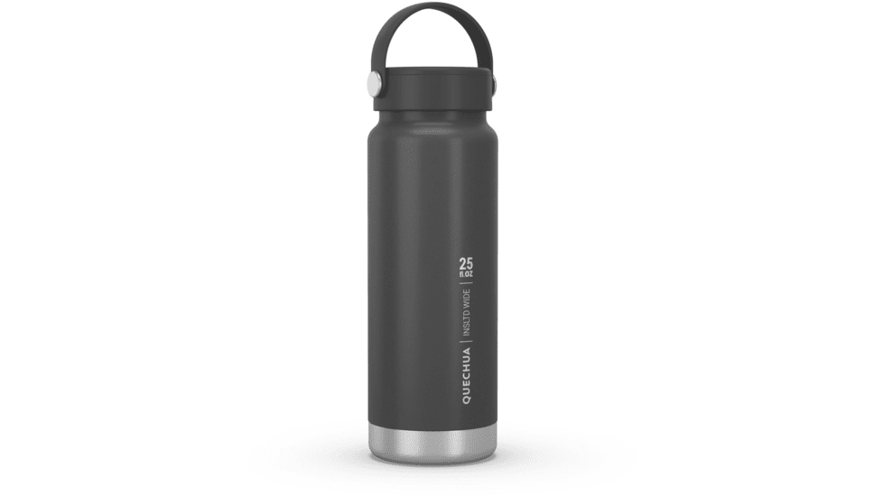 Decathlon Quechua Double Wall Insulated Wide Mouth Stainless Steel Water Bottle, Black, 25oz, 4266687