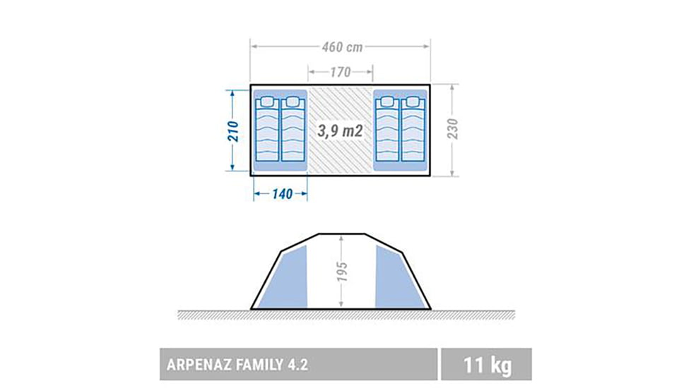 Decathlon Quechua Waterproof Family Camping Tent, 2 Rooms, Blue, 4 Person, 4006569