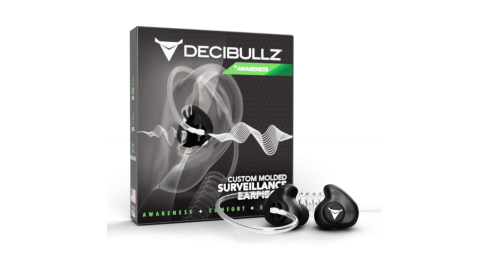 Decibullz Custom Moldable Surveillance Earpieces w/Awareness, Black, RTL-RDO-AWA-BLK