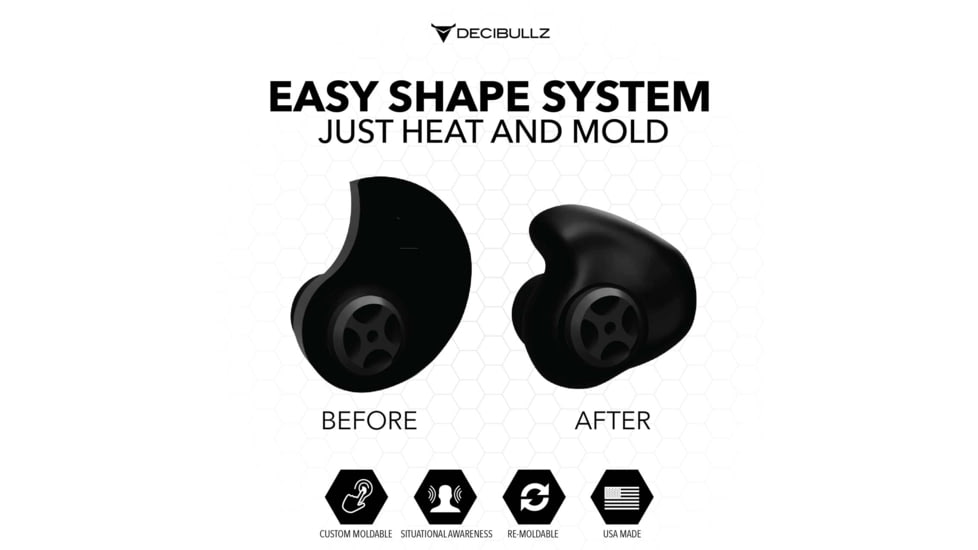 Decibullz Custom Moldable Surveillance Earpieces w/Awareness, Black, RTL-RDO-AWA-BLK