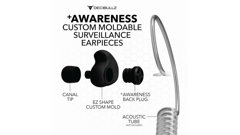 Decibullz Custom Moldable Surveillance Earpieces w/Awareness, Black, RTL-RDO-AWA-BLK
