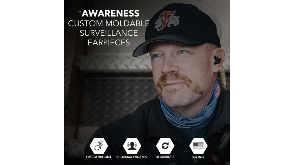 Decibullz Custom Moldable Surveillance Earpieces w/Awareness, Black, RTL-RDO-AWA-BLK