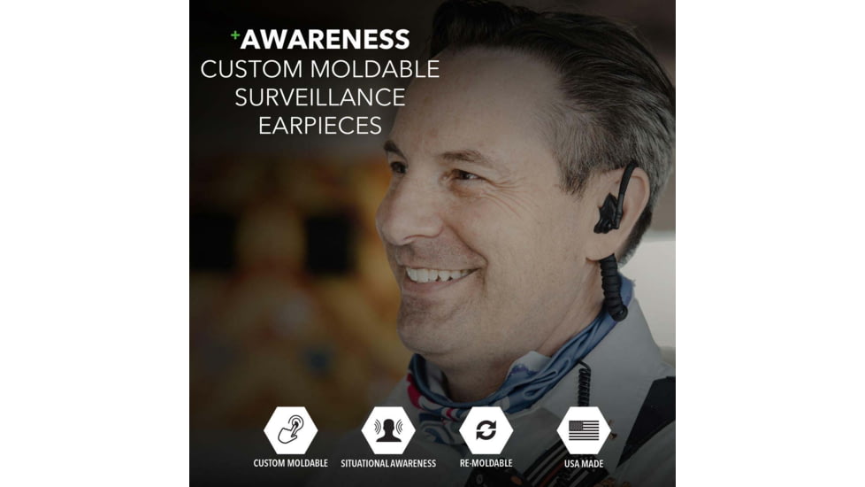 Decibullz Custom Moldable Surveillance Earpieces w/Awareness, Black, RTL-RDO-AWA-BLK