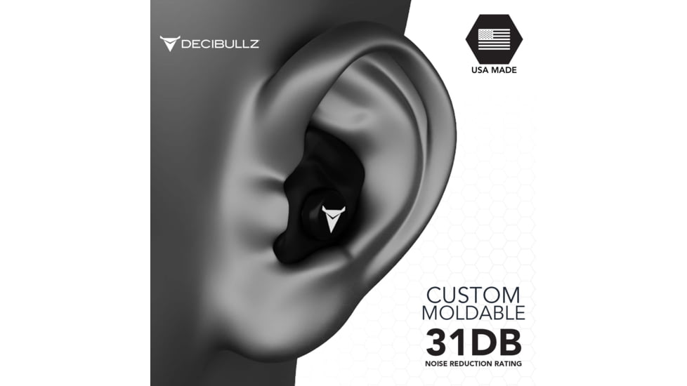 Decibullz Custom Molded Earplugs, Black, Standard, PLG1-BLK