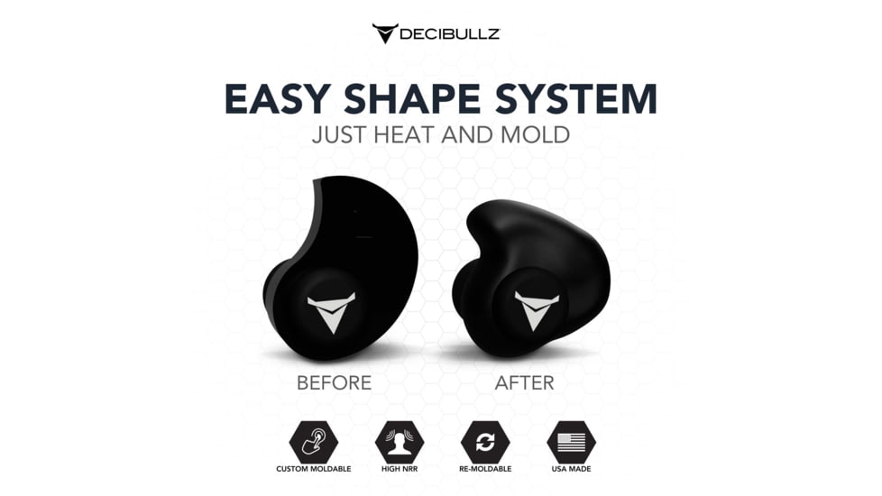 Decibullz Custom Molded Earplugs, Black, Standard, PLG1-BLK