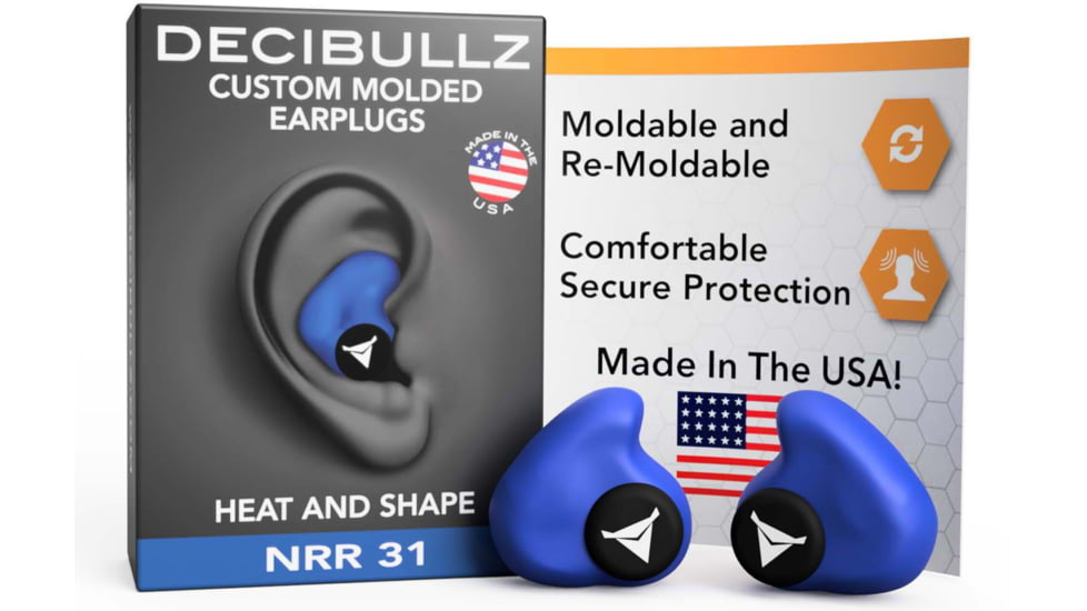 Decibullz Custom Molded Earplugs, Blue, Standard, PLG1-BLU