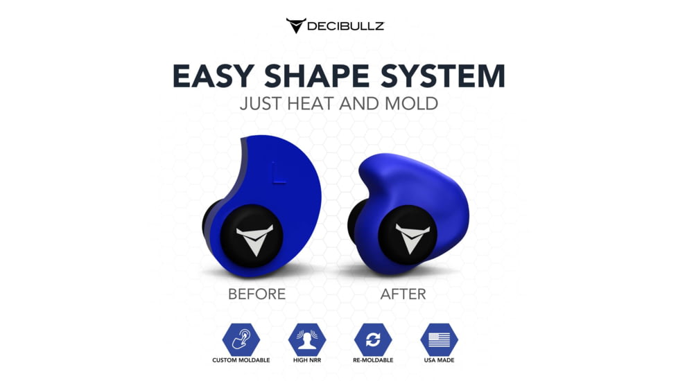 Decibullz Custom Molded Earplugs, Blue, Standard, PLG1-BLU