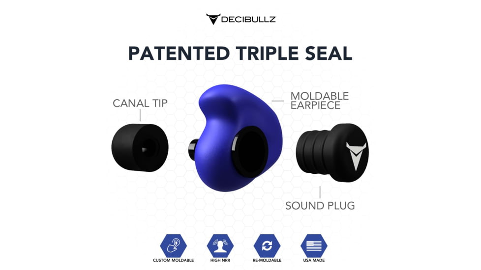Decibullz Custom Molded Earplugs, Blue, Standard, PLG1-BLU