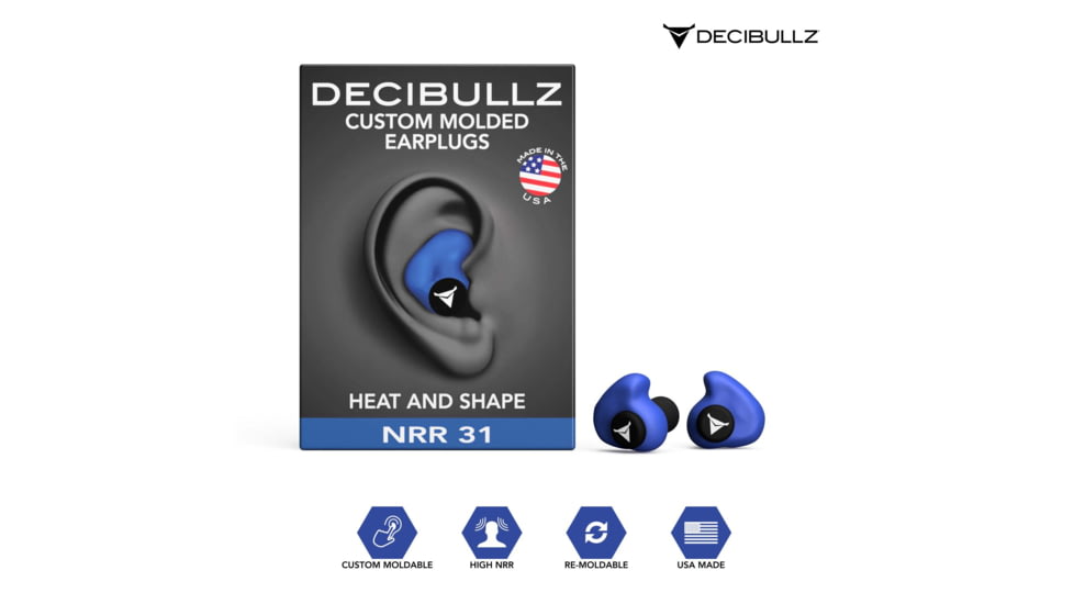 Decibullz Custom Molded Earplugs, Blue, Standard, PLG1-BLU