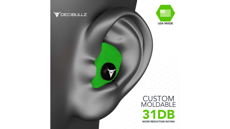 Decibullz Custom Molded Earplugs, Green, Standard, PLG1-GRN