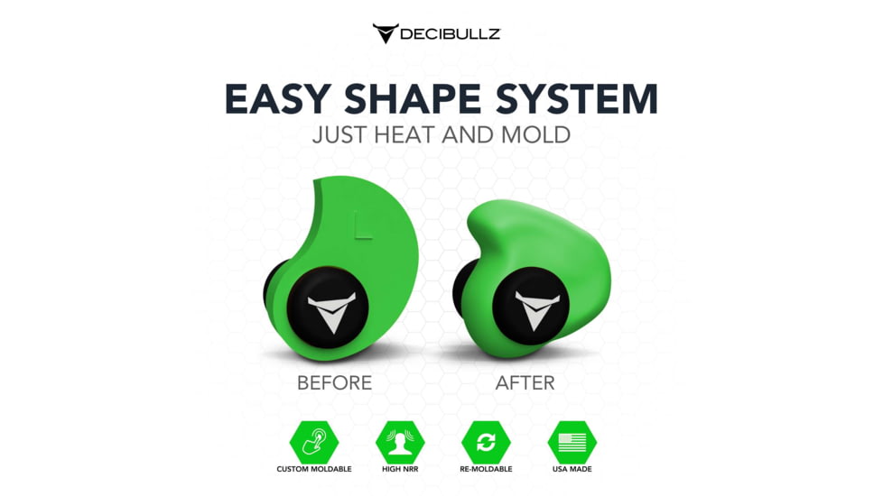 Decibullz Custom Molded Earplugs, Green, Standard, PLG1-GRN