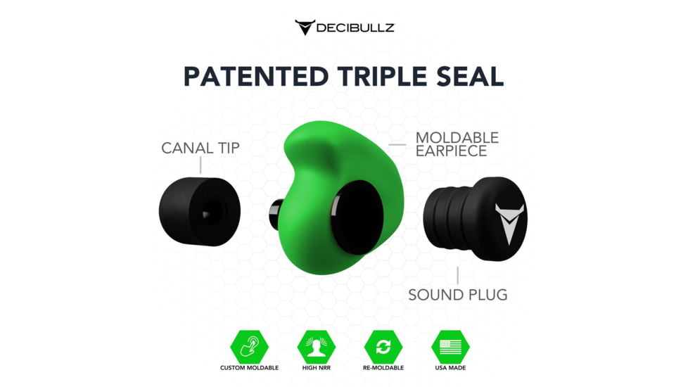 Decibullz Custom Molded Earplugs, Green, Standard, PLG1-GRN