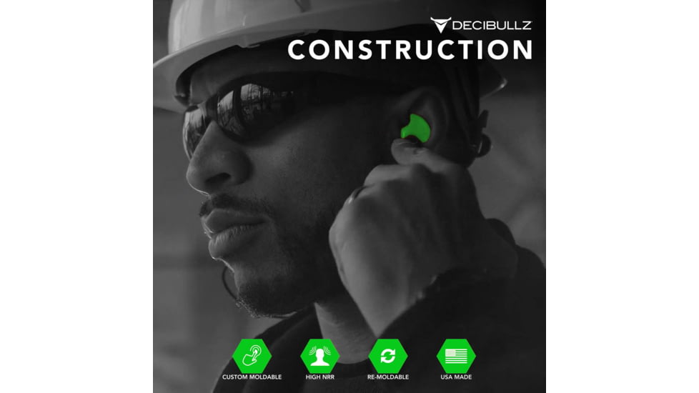 Decibullz Custom Molded Earplugs, Green, Standard, PLG1-GRN