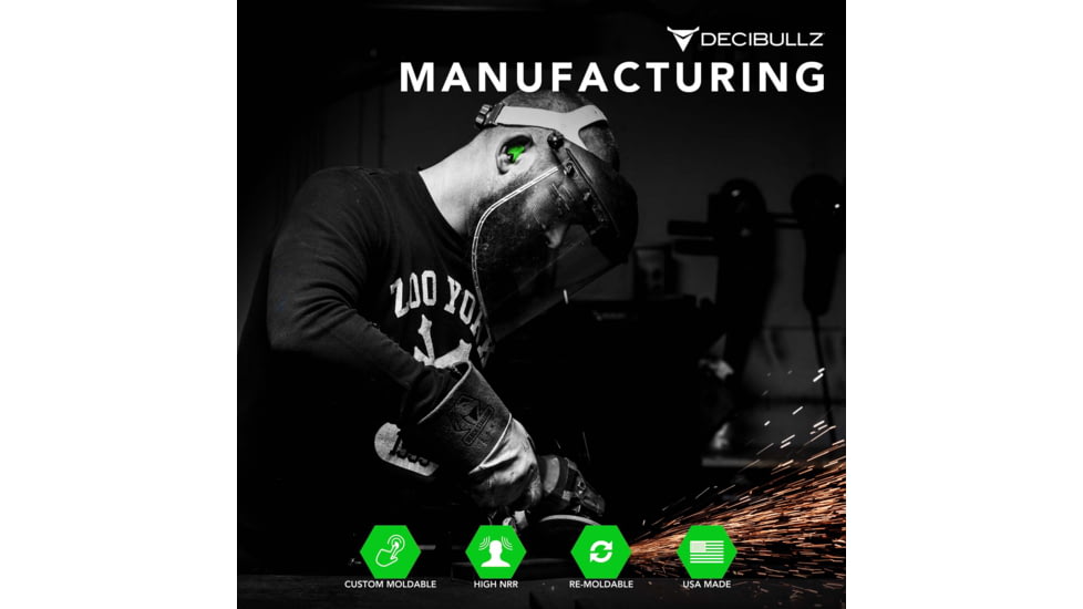 Decibullz Custom Molded Earplugs, Green, Standard, PLG1-GRN