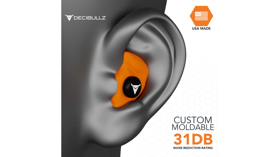 Decibullz Custom Molded Earplugs, Orange, Standard, PLG1-ORG