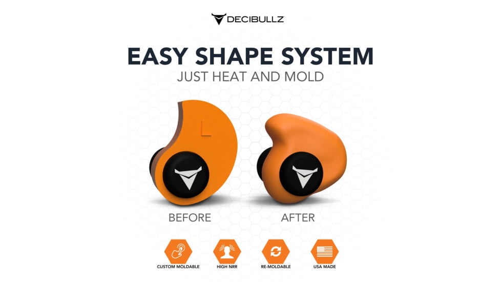 Decibullz Custom Molded Earplugs, Orange, Standard, PLG1-ORG