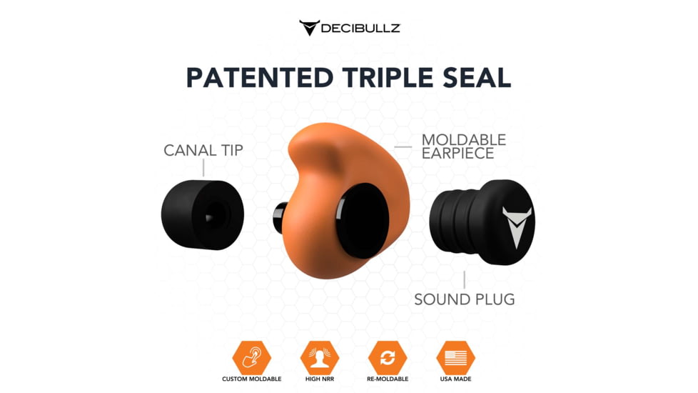 Decibullz Custom Molded Earplugs, Orange, Standard, PLG1-ORG