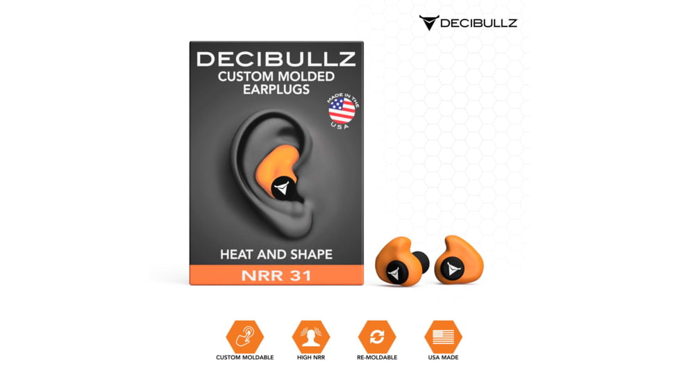 Decibullz Custom Molded Earplugs, Orange, Standard, PLG1-ORG