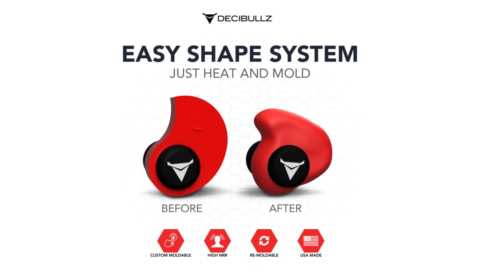 Decibullz Custom Molded Earplugs, Red, Standard, PLG1-RED