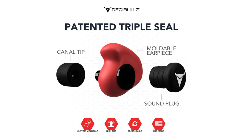 Decibullz Custom Molded Earplugs, Red, Standard, PLG1-RED