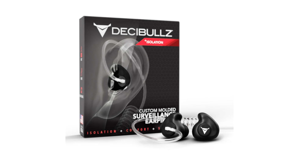 Decibullz Custom Molded Surveillance Earpieces w/Isolation, Black, RTL-RDO-ISO-BLK