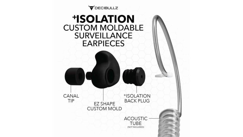 Decibullz Custom Molded Surveillance Earpieces w/Isolation, Black, RTL-RDO-ISO-BLK