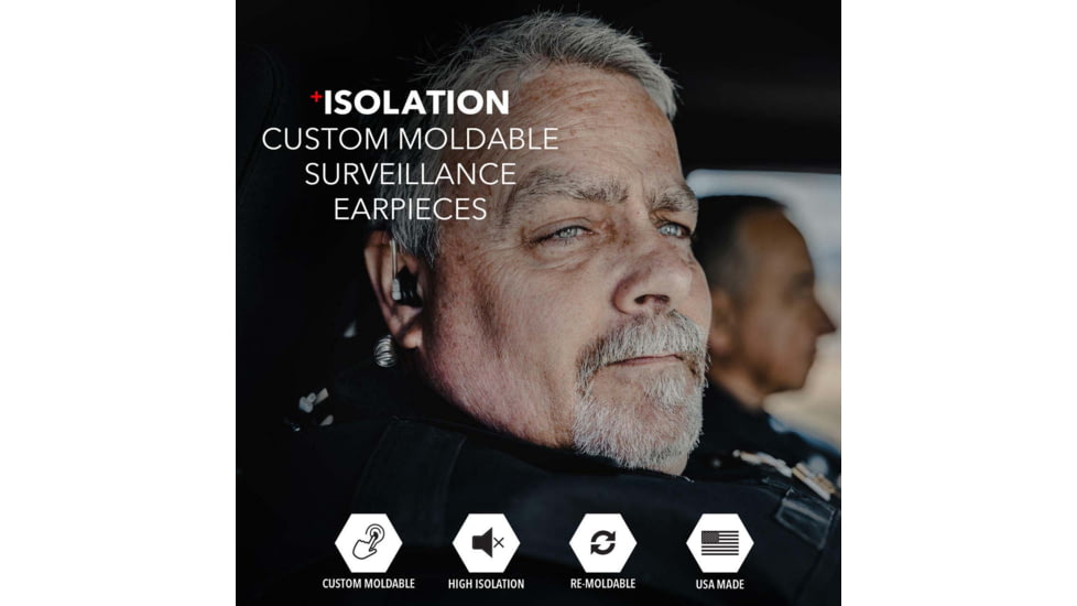 Decibullz Custom Molded Surveillance Earpieces w/Isolation, Black, RTL-RDO-ISO-BLK