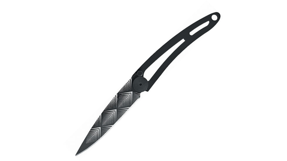 Deejo Naked 15g Linerlock Art Deco Folding Knife, 2in Black Titanium Coated Z40C13 SS Blade, Black SS, Black, 7GN105