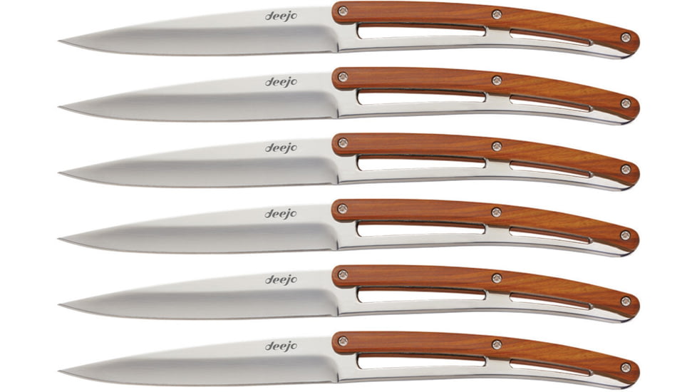 Deejo Steak Knife Set, 4.25 Z40C13 stainless blade, Coralwood handle, 6AB000005