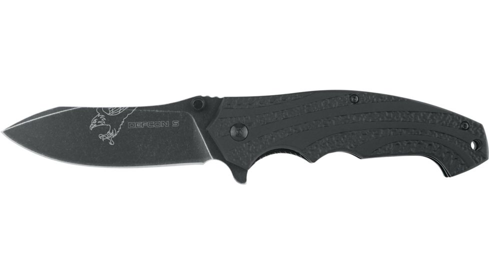 Defcon 5 Alpha Tactical Folding Knife, 4.13in, SS 8Cr13MOV, Stonewashed Blade, Anodized Textured, Aluminum Handle, Black, D5-K001